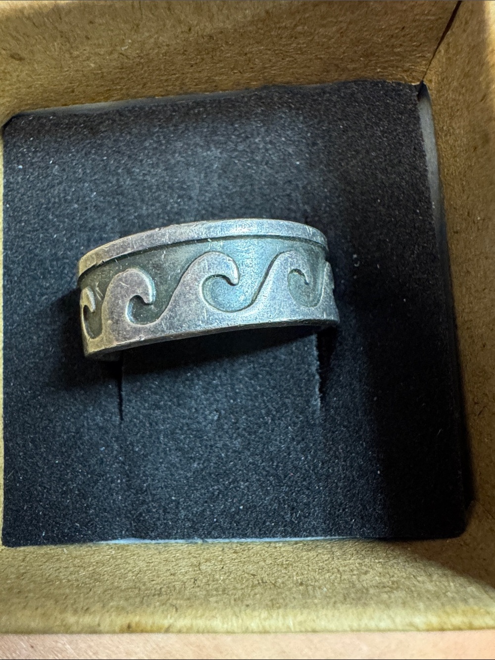 Men's Wave-Engraved Silver Ring - Rustic Silver Tone